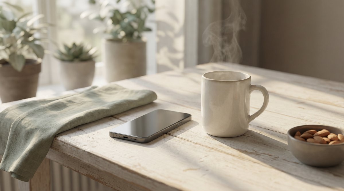 蘑菇视频 - 清晨温暖生活场景，木桌热茶，自然光感 - www.7c9pg733.cn